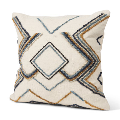 20" Blue Yellow And Black Geometric Wool Blend Throw Pillow Cover with Texture