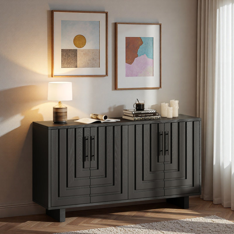 Buffet moderne avec poignées en métal et ligne géométrique, Noir