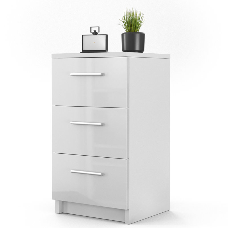 Monck 38cm W Manufactured Wood Bedside Table, High-Gloss White
