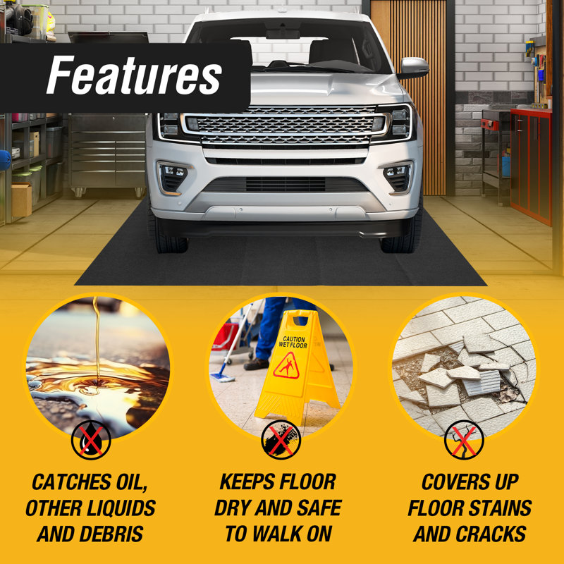 Black Medium Size Garage Carpet Mat with Anti-Slip Backing