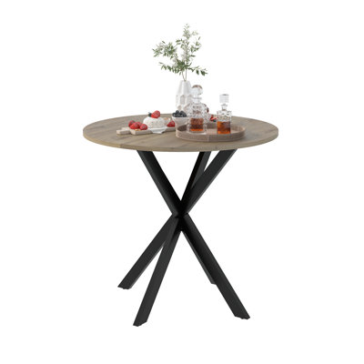 31.5 Inch Diameter Table, Brown With Metal Legs, Modern Dining For 2 - 4 Occupants 31.5" Round Table In , Look, Seats Persons
