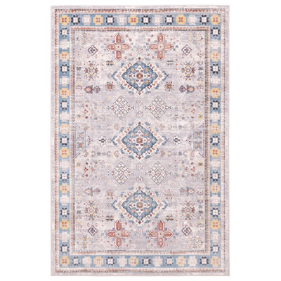 Aqua Rumi Southwestern Tribal Area Rug in Grey/Blue/Rust