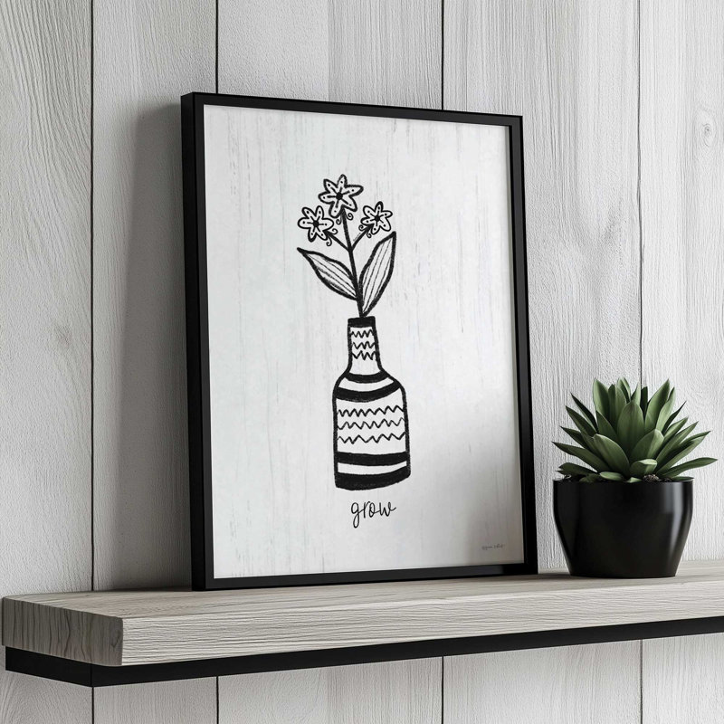 «Funky Flowers - Grow» par Annie Lapoint, reproduction d'art, L 36 x H 48, Impression encadrée, Doré