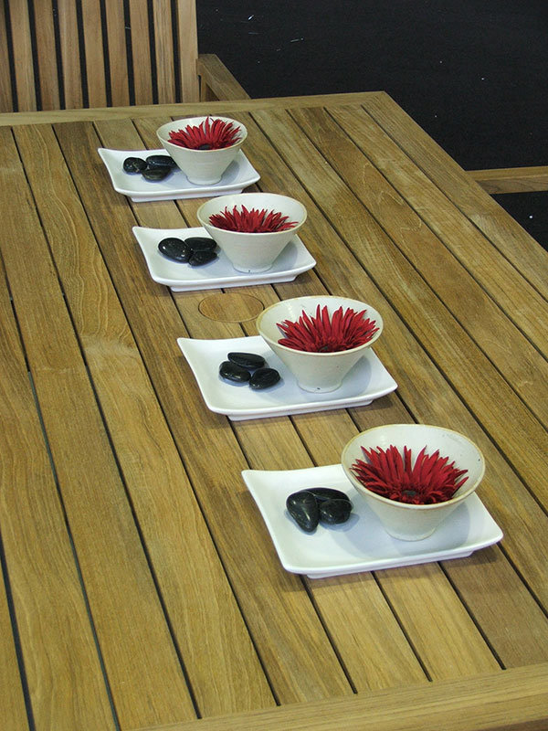 Linear Outdoor Teak Dining Table, 16" H x 25" W x 47" D