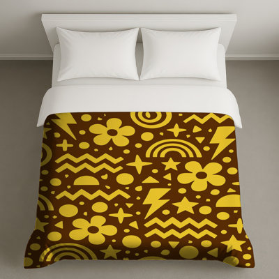 Housses de couette à motif géométrique jaune et brun