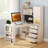 L-Shaped Corner Computer Desk with USB Charging Ports, Power Outlets, Writing Desk with Cabinet, Bookshelf-677927524