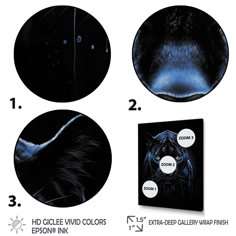 «Black Blue Panther Onyx Majesty Scratch On», reproduction sur toile, H 32 po x l 16 po x P 1 po, Cadre flottant doré