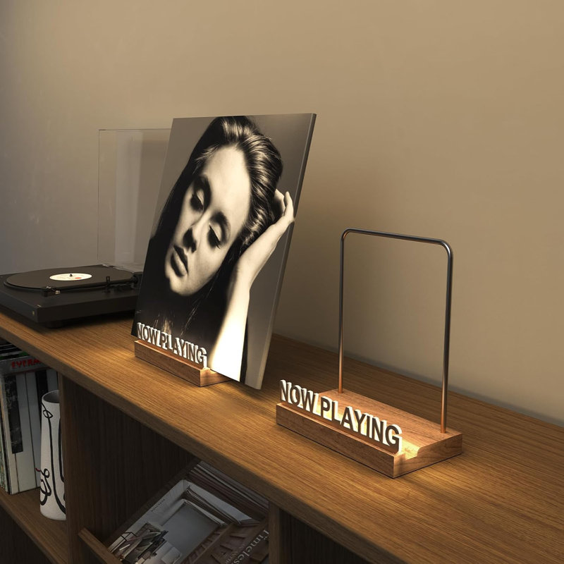 Présentoir en vinyle Now Play, lettres d'argent