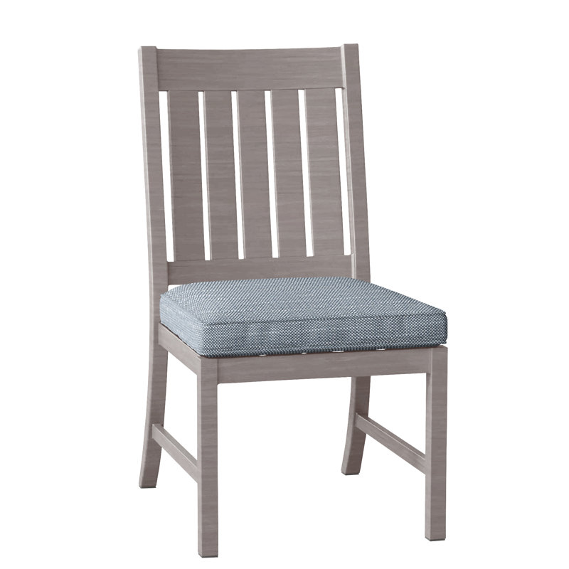 Club Patio Dining Side Chair with Cushions, Welt, Oyster, Rollo Chambray