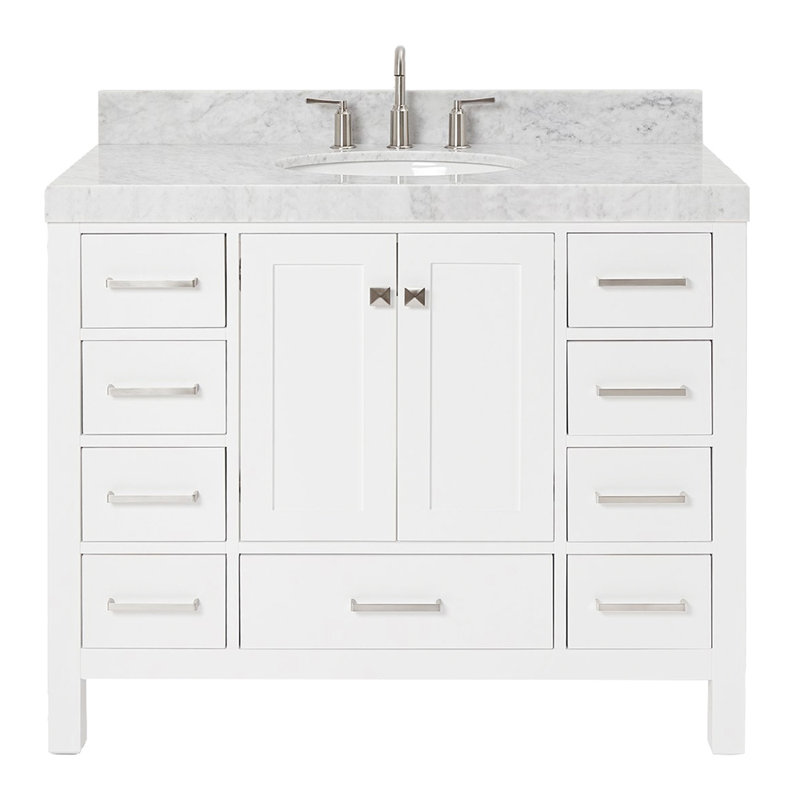 Ensemble de meuble-lavabo simple Cambridge, Ovale, Blanc / nickel brossé, L 42 po