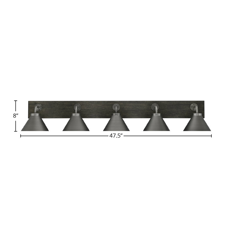 Oxbridge 5 Light Bath Bar Shown With 7" Cone Metal Shades, Graphite/Distressed Gray, Graphite