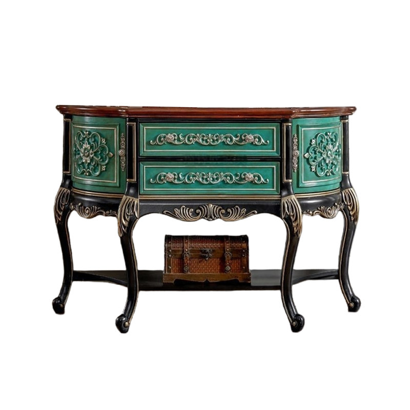 Console demi-ronde avec portes et tiroirs doubles
