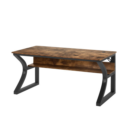 Bureau de 120 cm (47,32 po) de long avec tablette de rangement, structure en acier en forme de U, idéal pour les petits espaces et les chambres d'étudiants. Ce bureau d'ordinateur/de jeu, de couleur brun rustique, est parfait pour les petits espaces et les chambres d'étudiants.