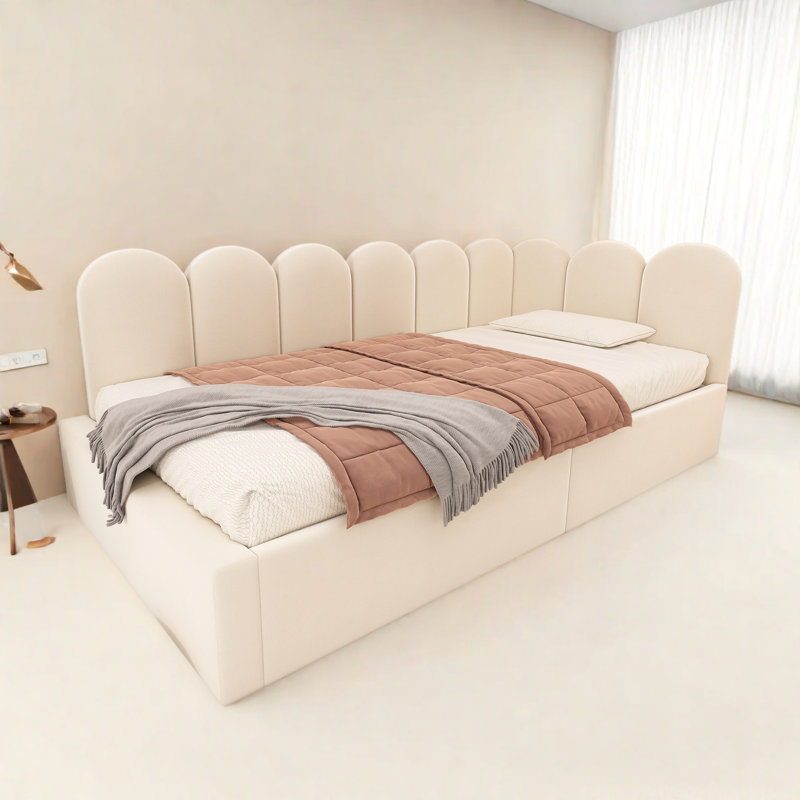 Lit de jour rembourré capitonné d'angle, Beige