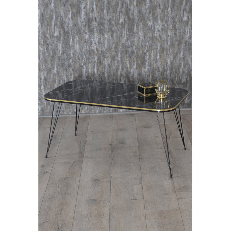 Angelia Living Room Table Set, Black Marble