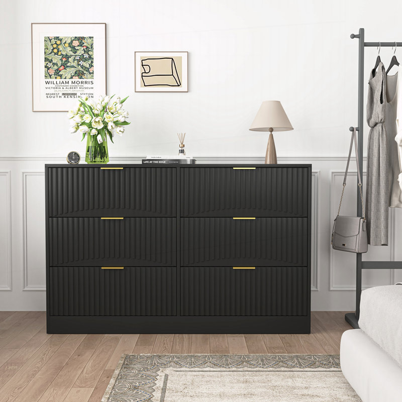 Modern 6-Drawer Dresser, Black