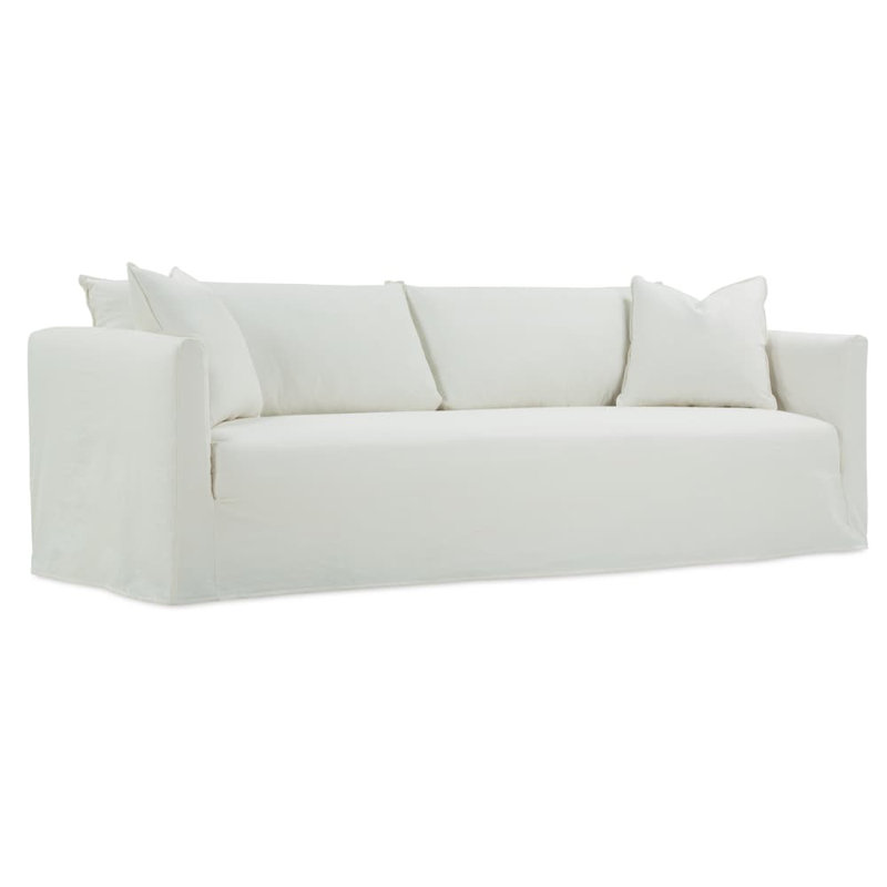 Canapé-lit à accoudoirs arrondis standard de 96 po Kaney, Mélange de coton blanc craie
