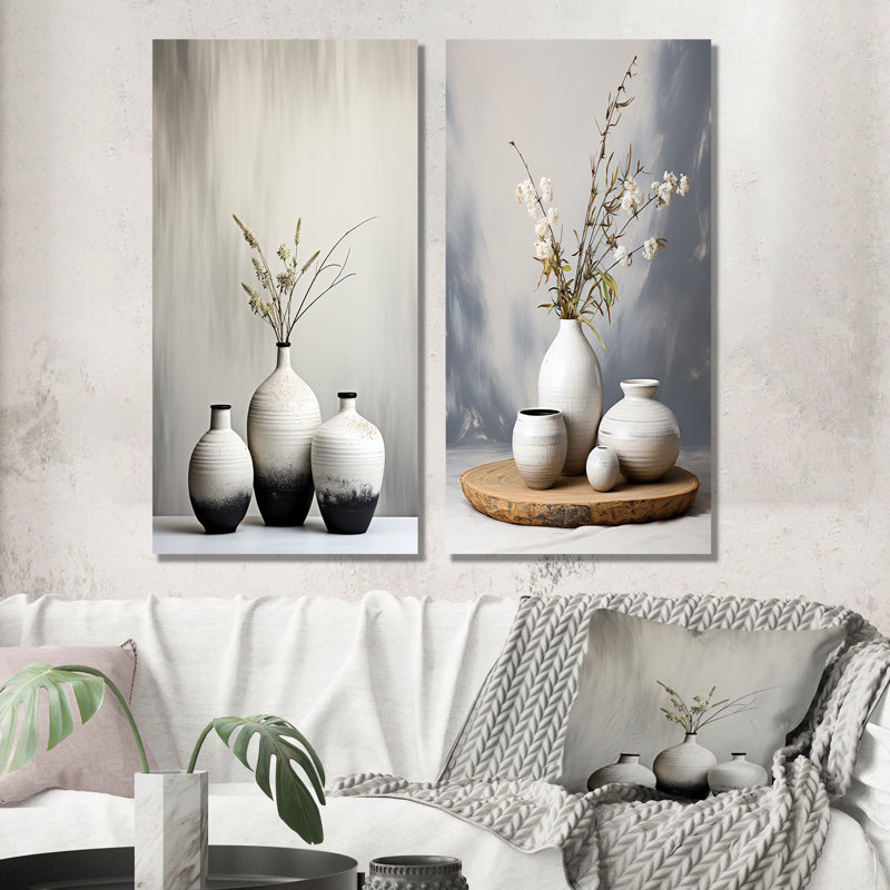 «Modernist Ceramics Pottery I - Abstract Still Lifes», ensemble de 2 reproductions d'art mural, Toile tendue