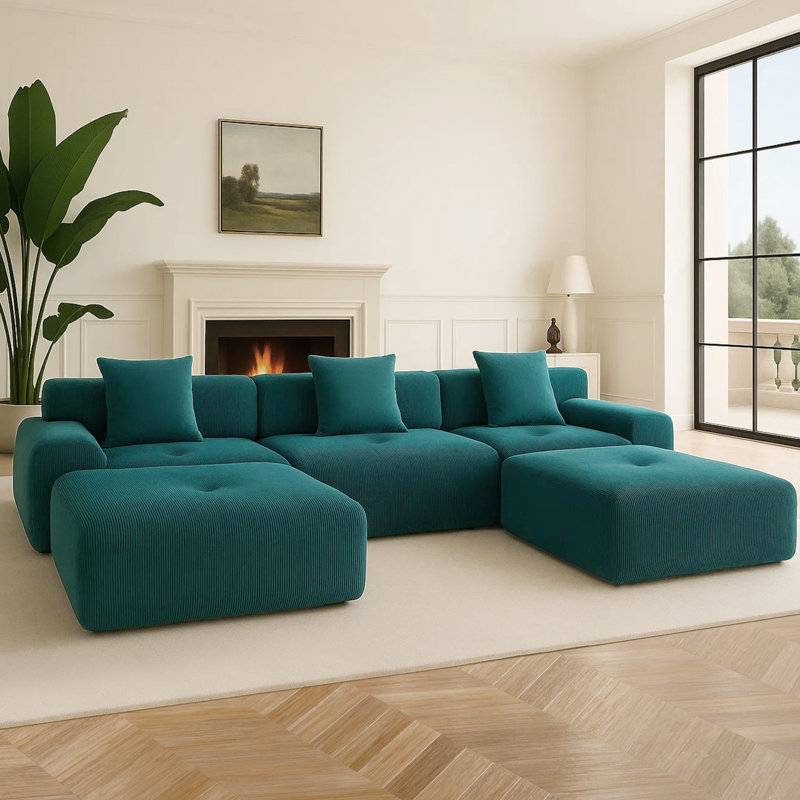 Canapé modulaire Boneless, Velours côtelé vert