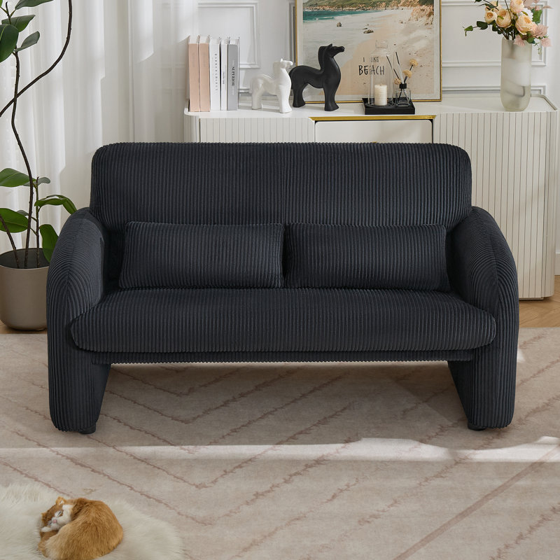 Canapé 59 po en velours côtelé avec 2 coussins lombaires, Noir