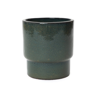 12'' Dia Deep Green Round Ceramic Planter Pot, Modern Indoor Outdoor Pot for Plants with Drainage