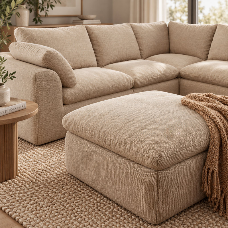 Upholstered 108.3 " Chenille L-Shaped Seating Component with Ottoman, khaki