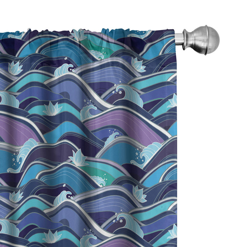 Pale Blue Navy Polyester Room-Darkening Rod Pocket Curtain Panels