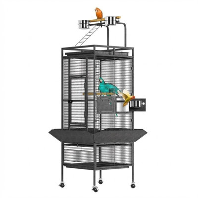 Spacious 61 Inch Metal Bird Cage, Heavy Duty Aviary with Play Top & Rolling Stand, Secure Lock & Easy-Clean Tray for Parakeets, Conures, Cockatiels