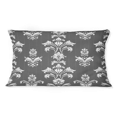 Grey Damask Charm - Traditional Lumbar Pillow