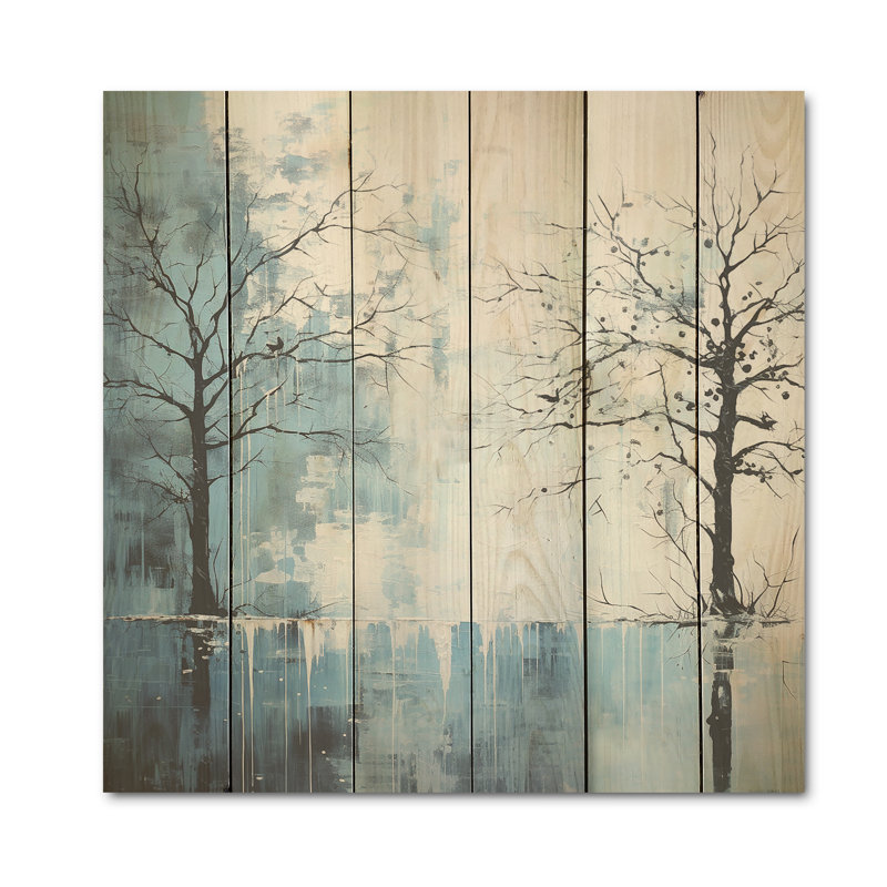 Minimalisme, charme d'arbre bleu - panneau de bois sur bois de pin naturel, H 30 po x l 30 po
