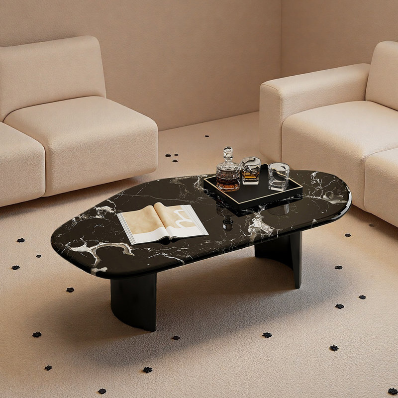 Luxury-Style Customized Marble Coffee Table, Black/White, 15.7" H x 51.2" L x 31.5" W