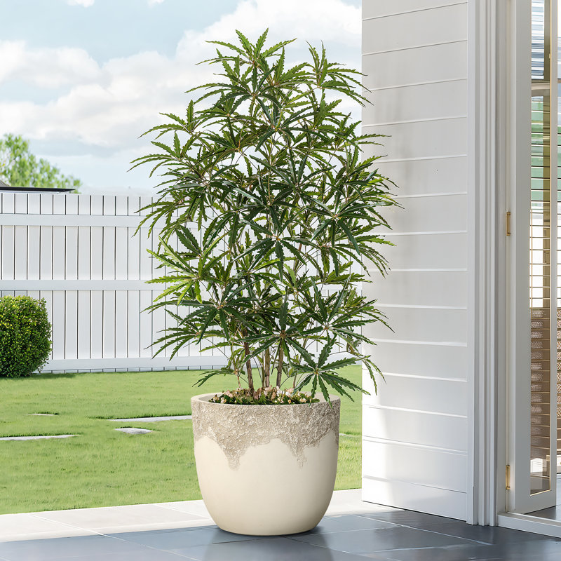 15.8'' Dia Off-white Large Plant Pot, Stone-like Textured Round Planter