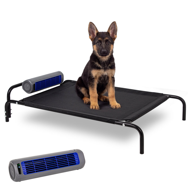 Lit pour chien rafraîchissant avec ventilateur - 3 vitesses, lit imperméable pour grands chiens (jusqu'à 105 lb), assemblage facile, housse en filet lavable, antidérapant