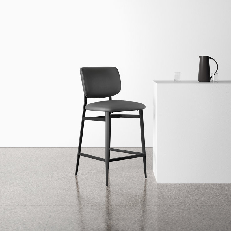 Gray Faux Leather and Black Steel Counter Stool