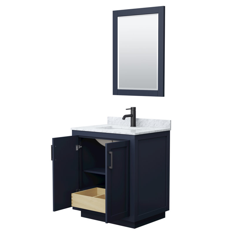 Ensemble de meuble-lavabo simple autoportant 30 po avec plateau en marbre Miranda 24 po Miranda, Bleu foncé, Noir mat