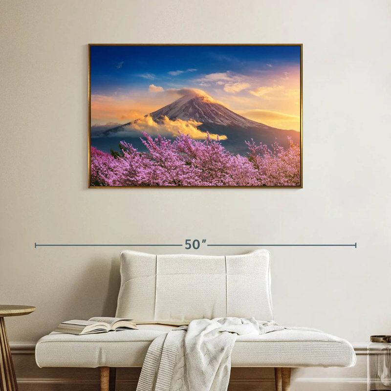Mont Fuji, Cadre flottant doré, 40 po x 27 po