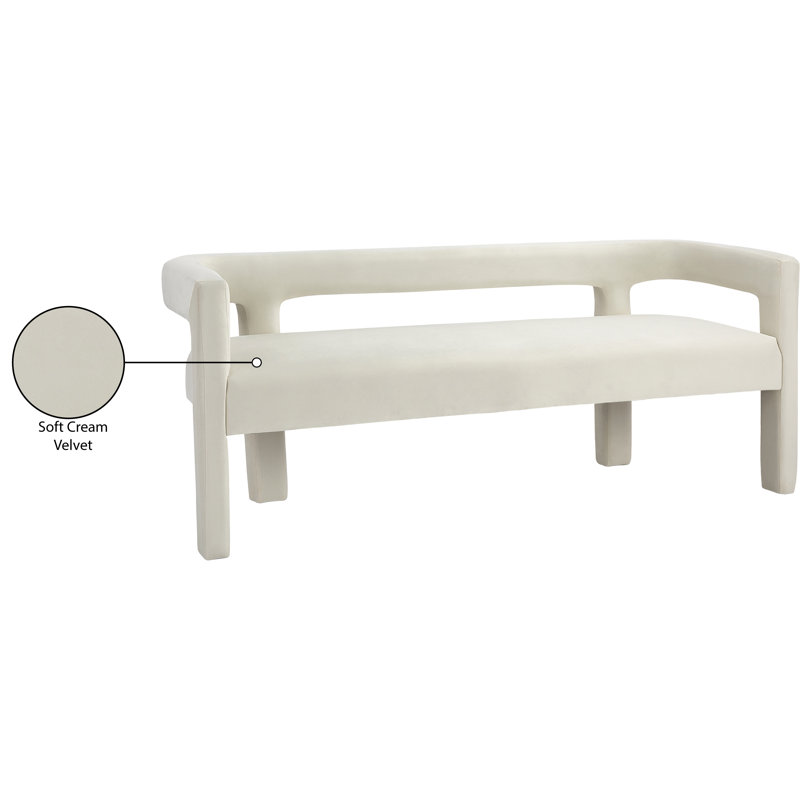 Athena Cream Velvet Upholstered Low Back Bench
