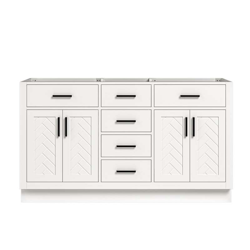 Base de meuble-lavabo à double cuve 60 po Chevron, Blanc