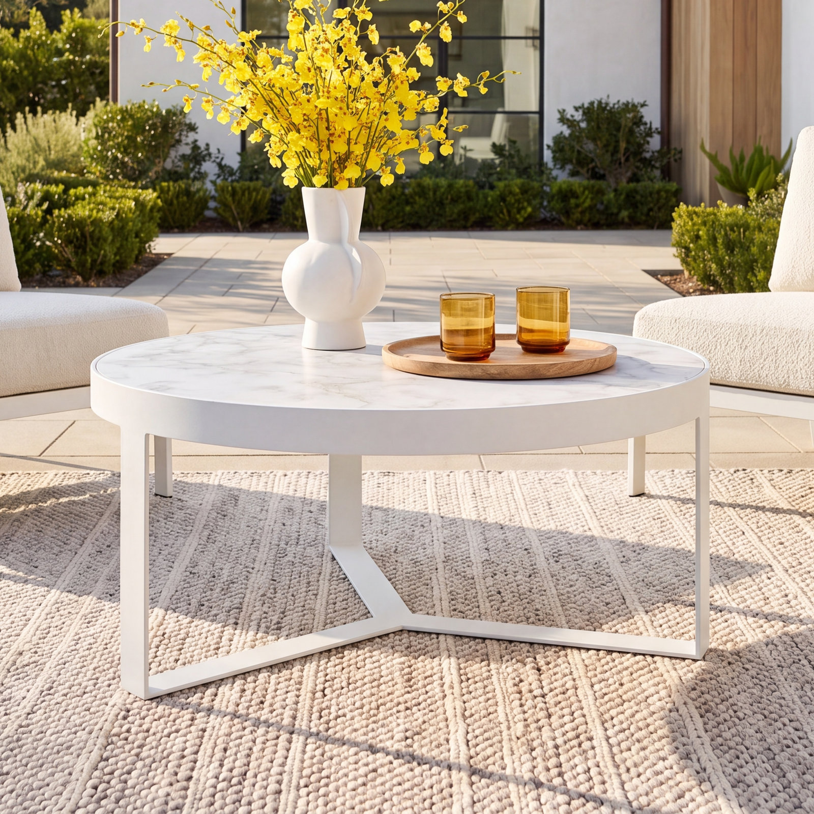 Megara 38'' Marble Outdoor Coffee Table