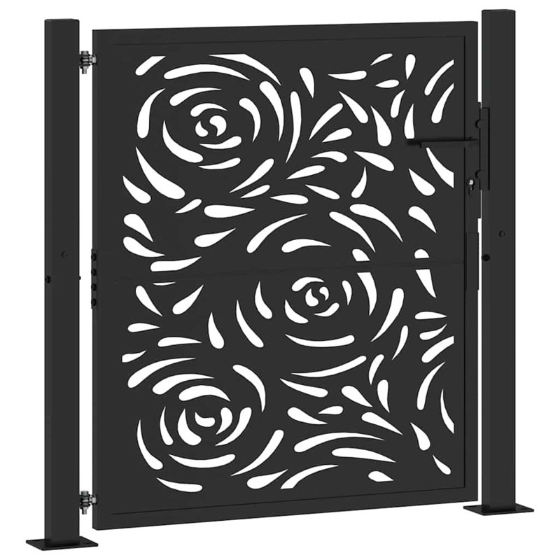 Porte de jardin vidaXL en acier noir 105 x 106 cm, 39,4 po x 39,4 po, Noir