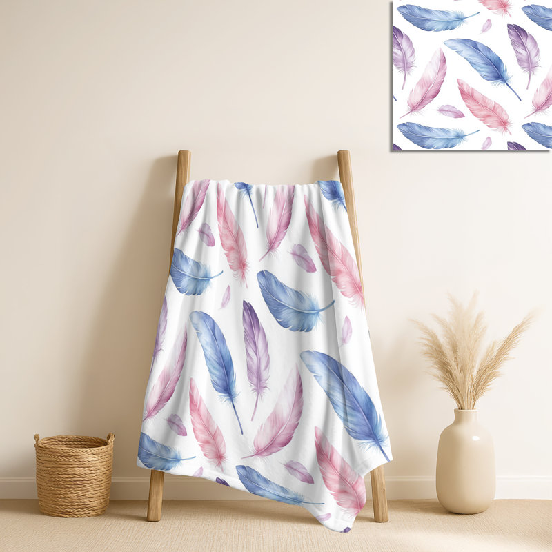 Jeté Feather Light I - Floral Soft Kids, jeté en peluche Boho, Red/Blue Landscape & Nature