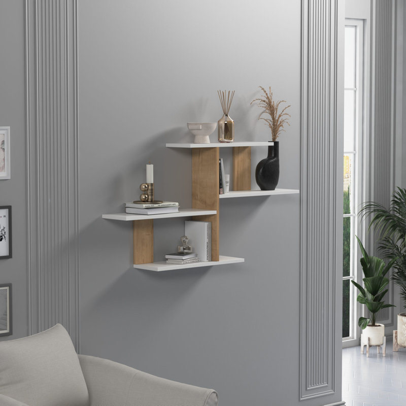 Tablette décorative 4 pièces Herbello, Blanc/chêne
