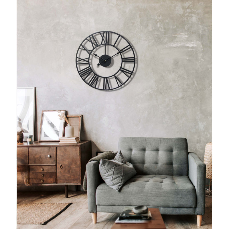 Tower Round Metal Wall Clock 18 Inches - Black