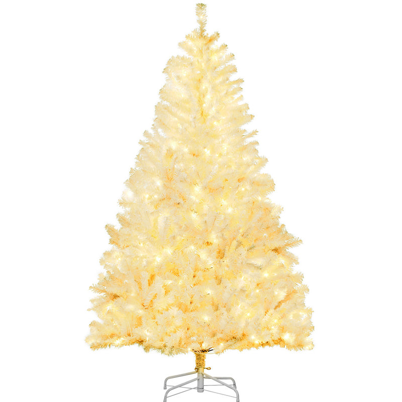 Arbre de Noël artificiel haut 6 pi avec 638 branches, 220 lumières DEL blanc chaud, ouverture automatique, H 5 pi 9 po, Blanc