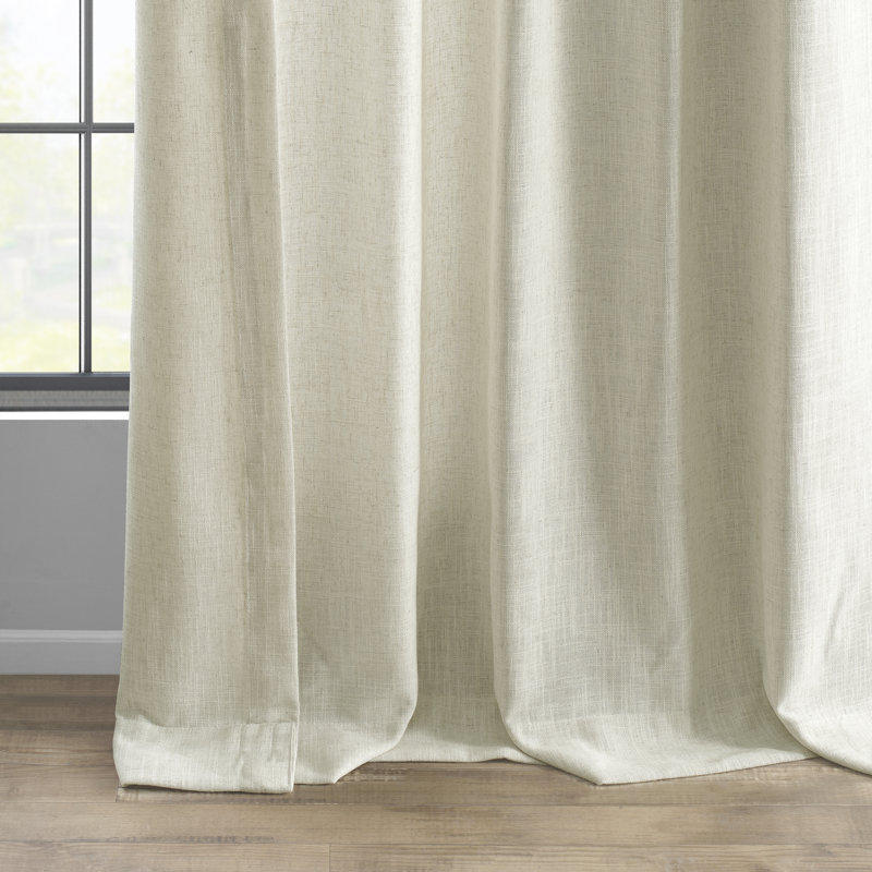 Rideaux filtrant la lumière en faux lin Clem pour rideaux de chambre et de salon - rideaux à panneau simple, Barley