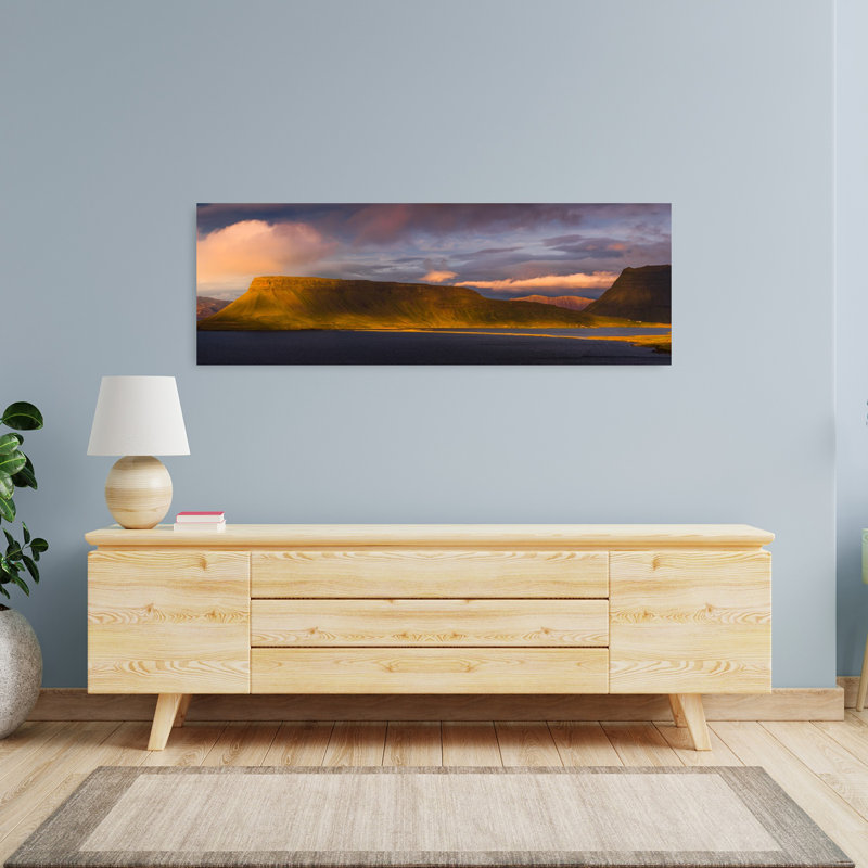 Dramatic Fjord Sunset Dramatic Peaceful Serene Coastal Landscape, art mural, H 16 po x l 48 po