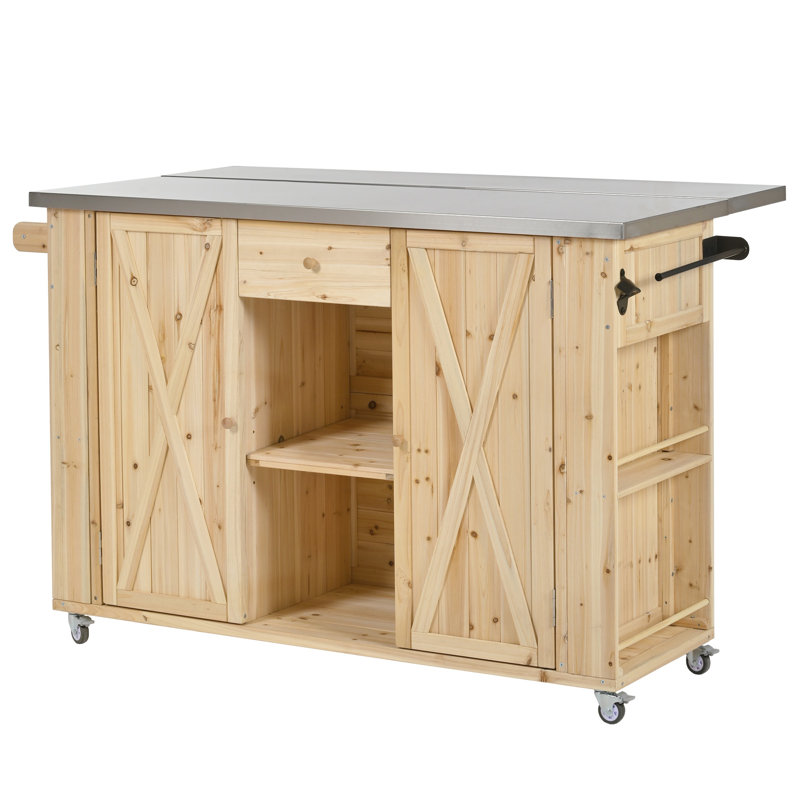 Îlot de cuisine extérieur 52,25 po Farmhouse, Bois naturel