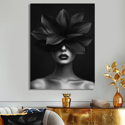 Black And White Floral Woman Portrait Photo IV - Fashion Woman Wall Art