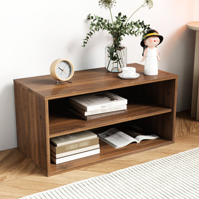 Armoire empilable - rangement monté de 28,1 x 13,98 x 14,34 po, idéal pour les espaces de vie à la maison, les livres, les vêtements, les cadres, les souvenirs, la coloration noyer, les panneaux de particules avec rangement empilable,