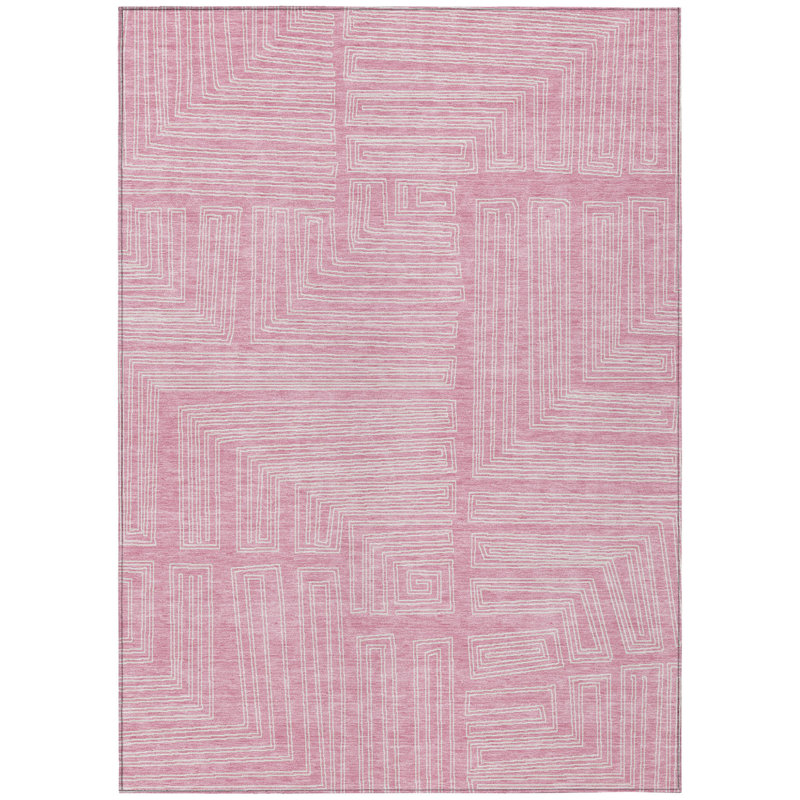 HomeRoots 3' X 5' Pink And Ivory Geometric Washable Indoor Outdoor Area Rug